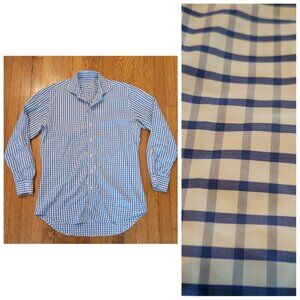 Ledbury Blue White Check Long Sleeve Button Up Shirt 16.5/36 Preppy Academia Chu